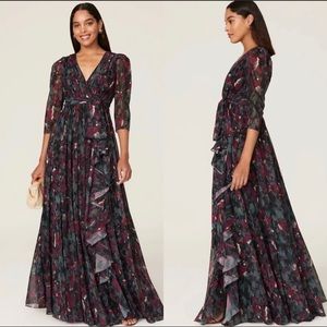 Badgley Mischka Pleated Floral Gown Multicolored Size 0